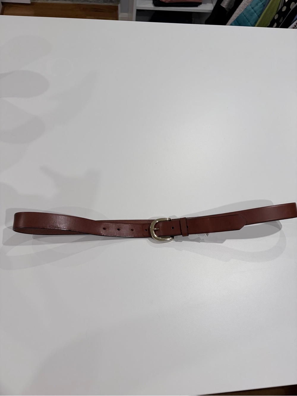 J. Crew Chestnut Leather Belt with Gold Curved Buckle - Picture 3 of 3